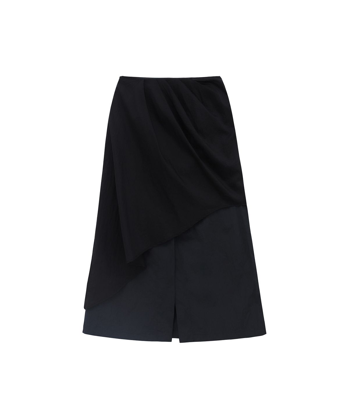 트리밍버드(TREEMINGBIRD) Layered Drape Skirt [ Charcoal Navy ]