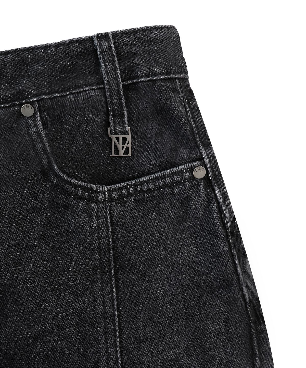 트리밍버드(TREEMINGBIRD) Incision Denim Set-up Skirt [ Black ]