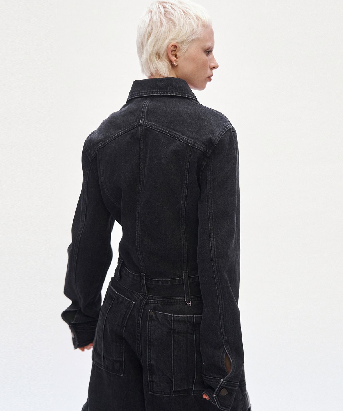 트리밍버드(TREEMINGBIRD) Incision Denim Set-up Jacket [ Black ]