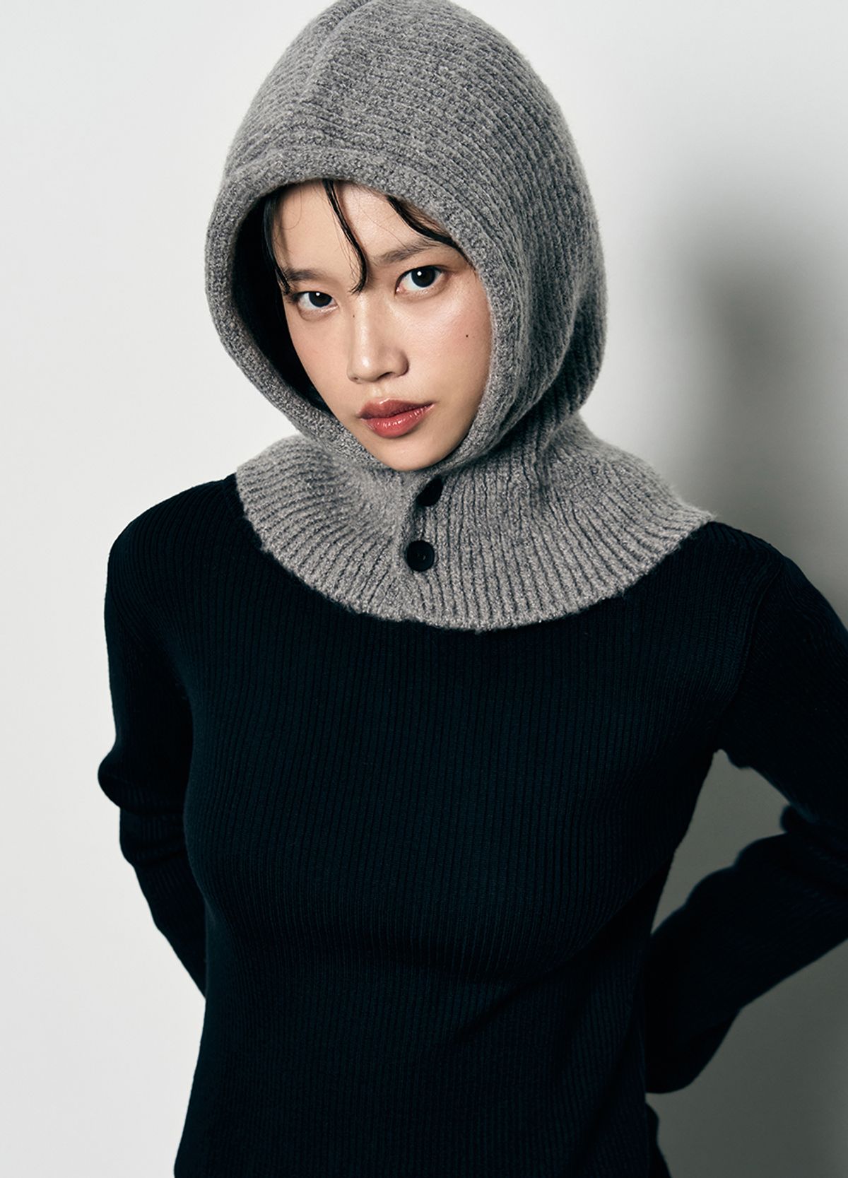 레더리(LEATHERY) 릴렉시드 니트 바라클라바 [CLOUD GREY]