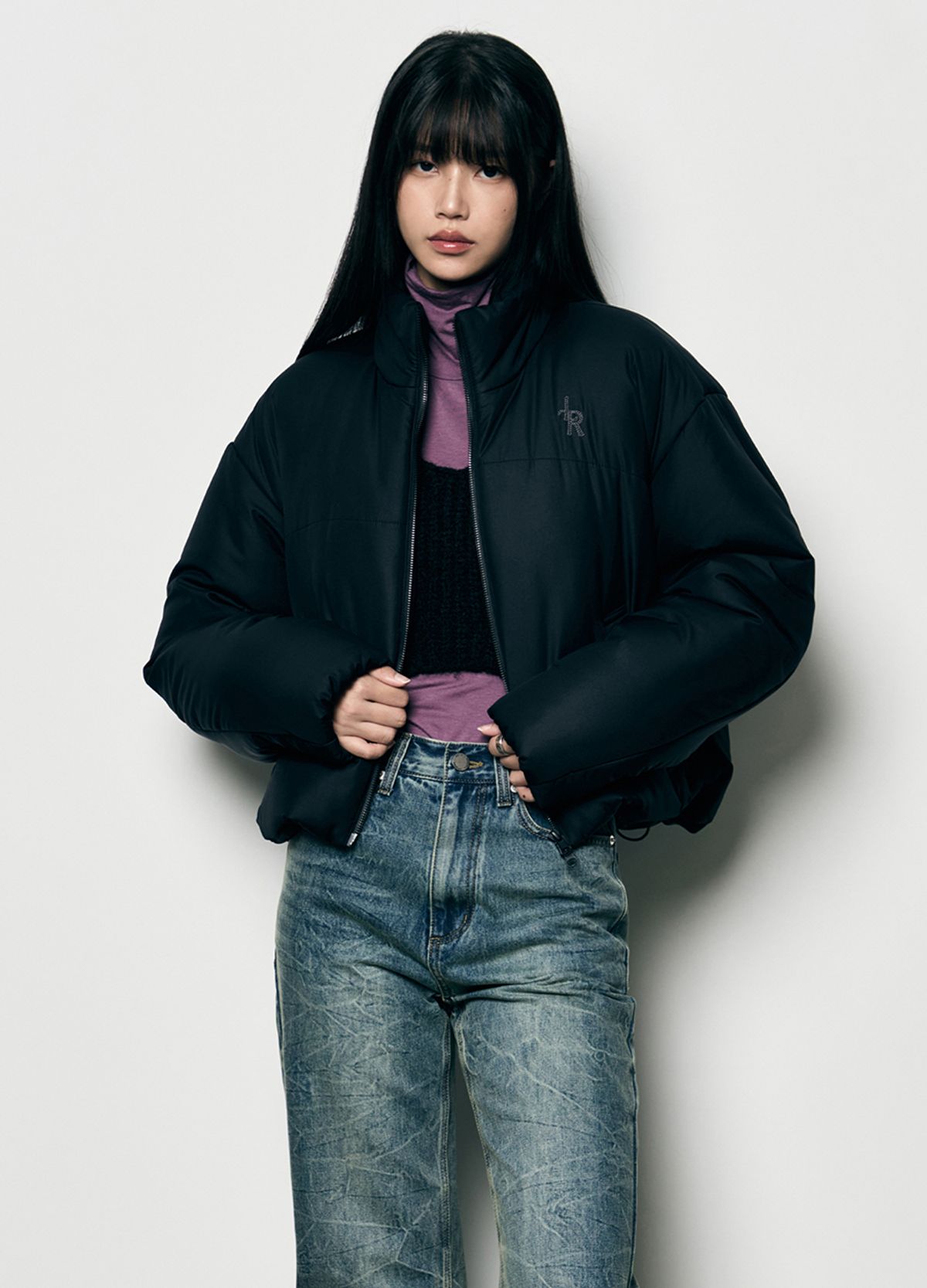 레더리(LEATHERY) 크룩키드 스티치 크롭 푸퍼 자켓 [MATT BK]