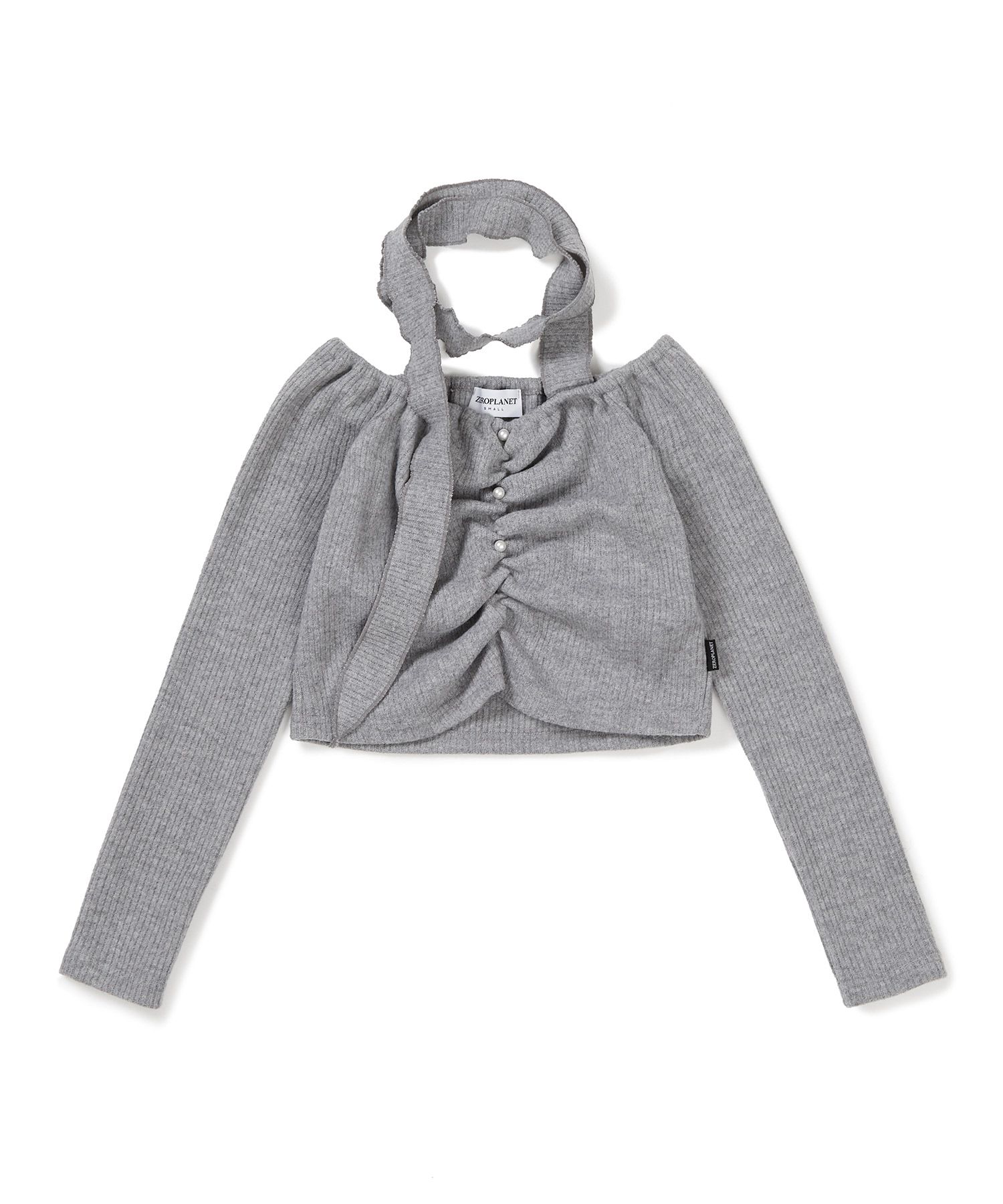 MUSINSA公式 | ZEROPLANET Brinley shirring scarf top [GREY]