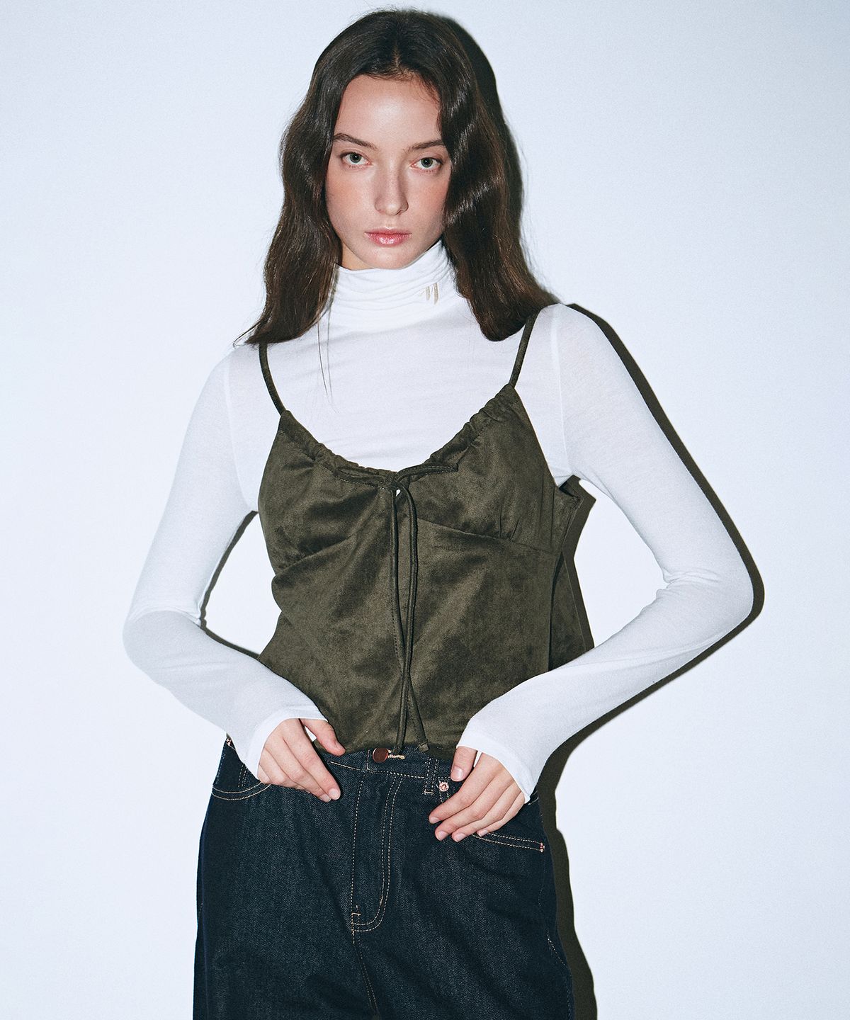 닉앤니콜(NICK&NICOLE) SUEDE BUSTIER STRING TOP_KHAKI