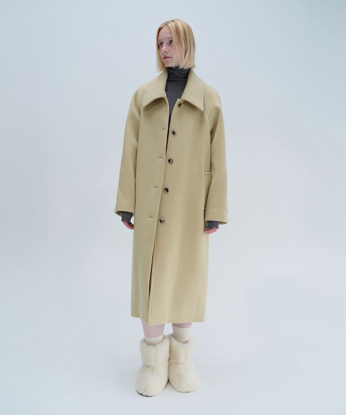 다이애그널(DIAGONAL) RELAXED BALMACAAN COAT (butter)
