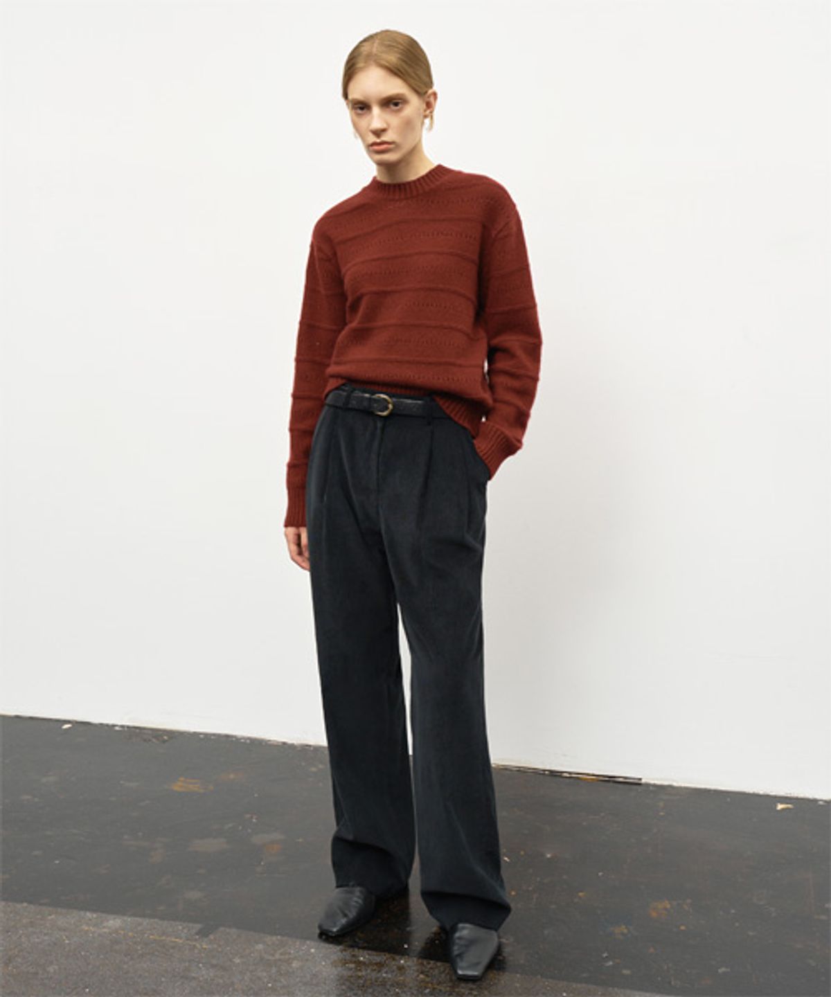 리디피(RIDIFI) CROCHET POINT CASHMERE SWEATER_BURGANDY