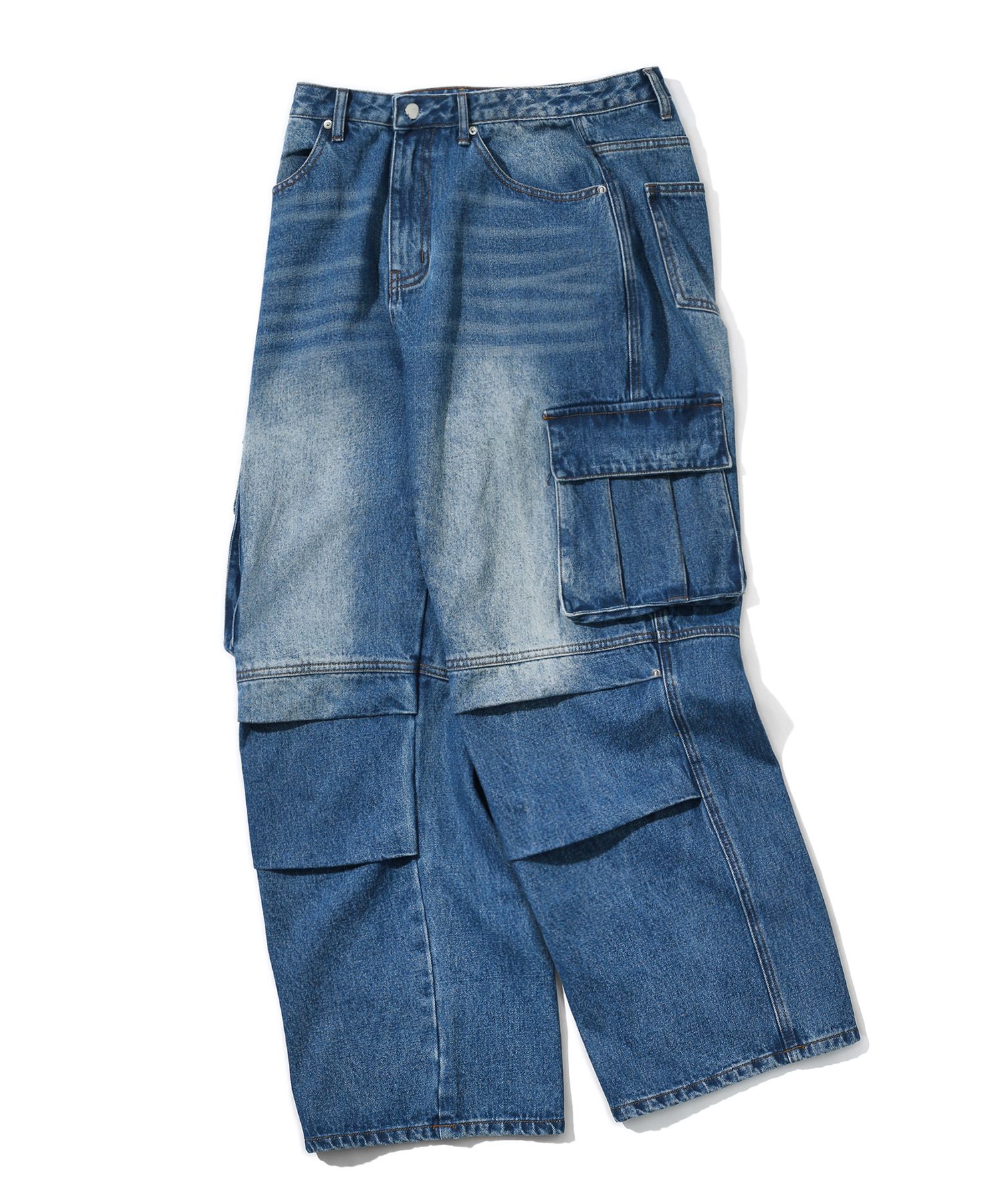 ★TRILLION★ Parachute Cargo Rivet Denim Pants MIDDLE BLUE T MUSINSA | TRILLION Parachute Cargo Rivet Denim Pants (MIDDLE