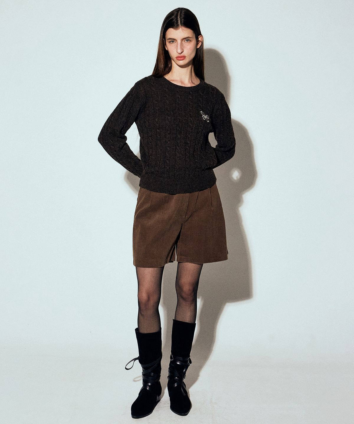 닉앤니콜(NICK&NICOLE) CORDUROY TWO TUCK BERMUDA PANTS_BROWN