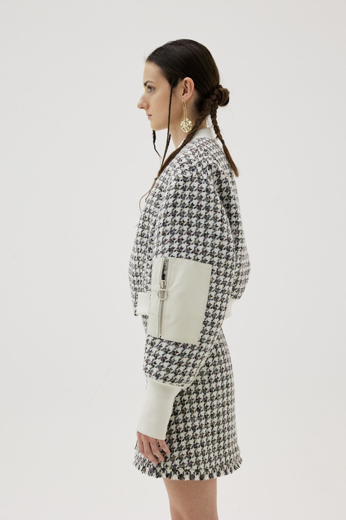 그리디어스(GREEDILOUS) Tweed And Leather Mini-Bomber