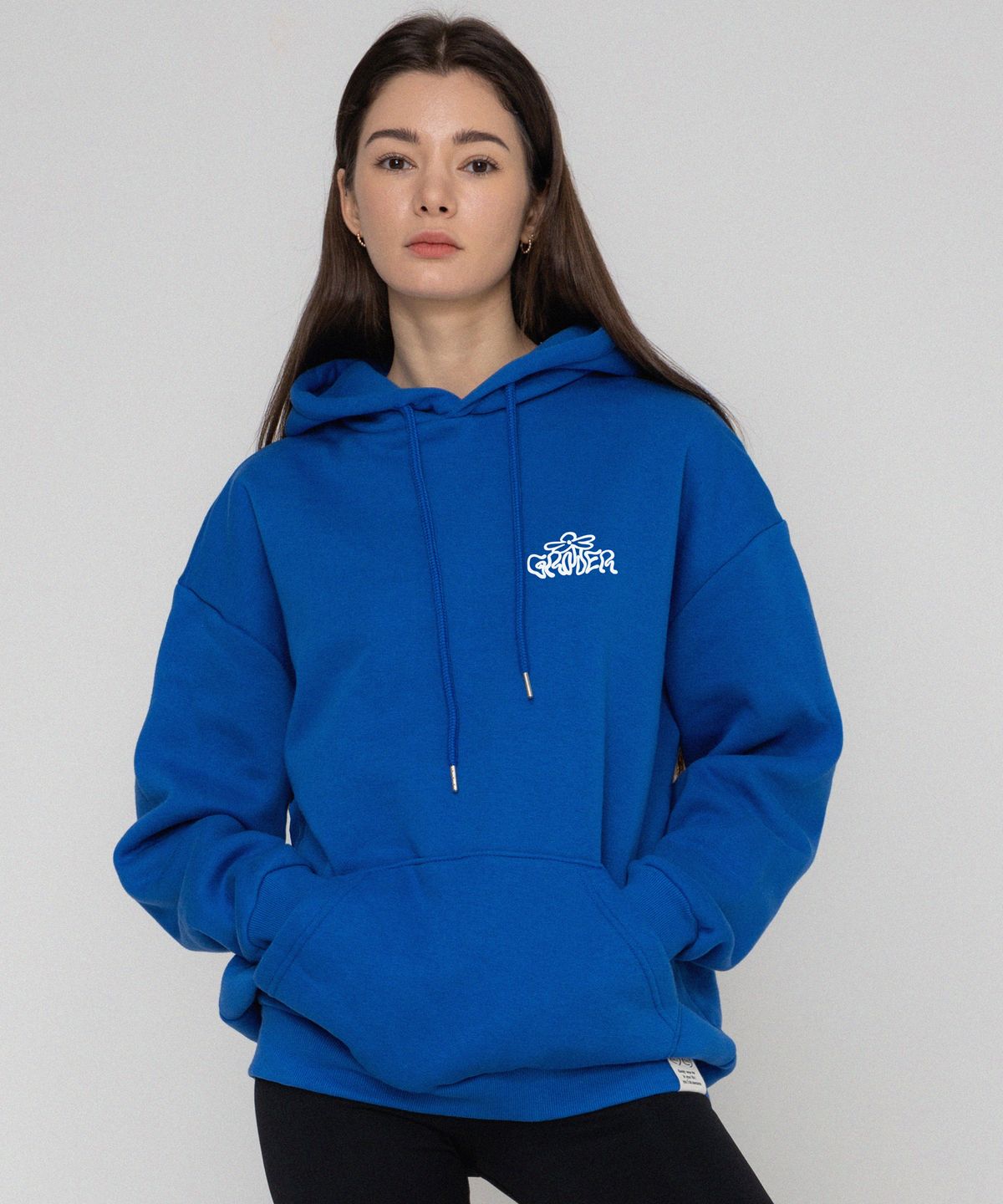 그레이버(GRAVER) [UNISEX]웨이브 로고 플라워 후드티_코발트블루