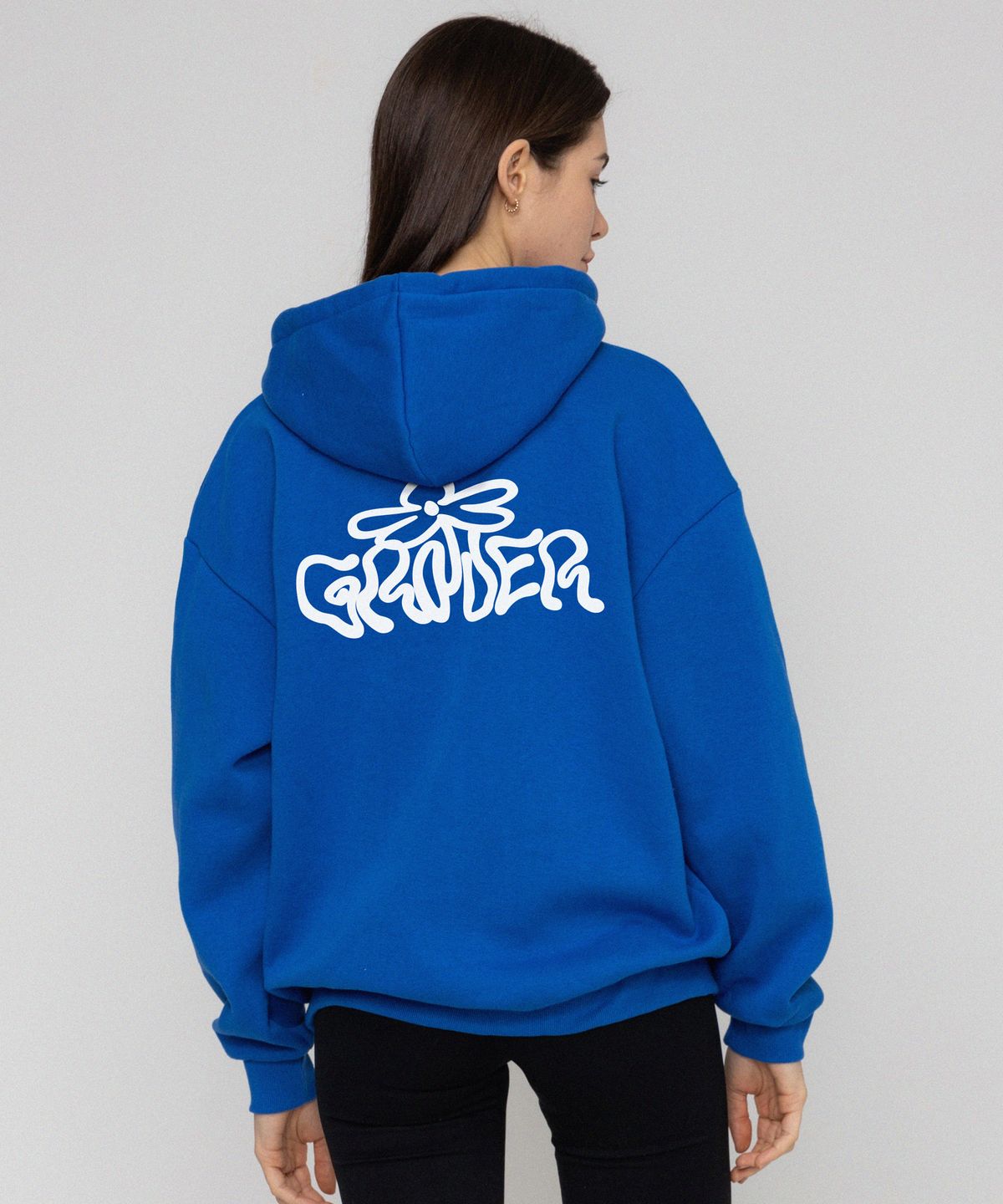 그레이버(GRAVER) [UNISEX]웨이브 로고 플라워 후드티_코발트블루
