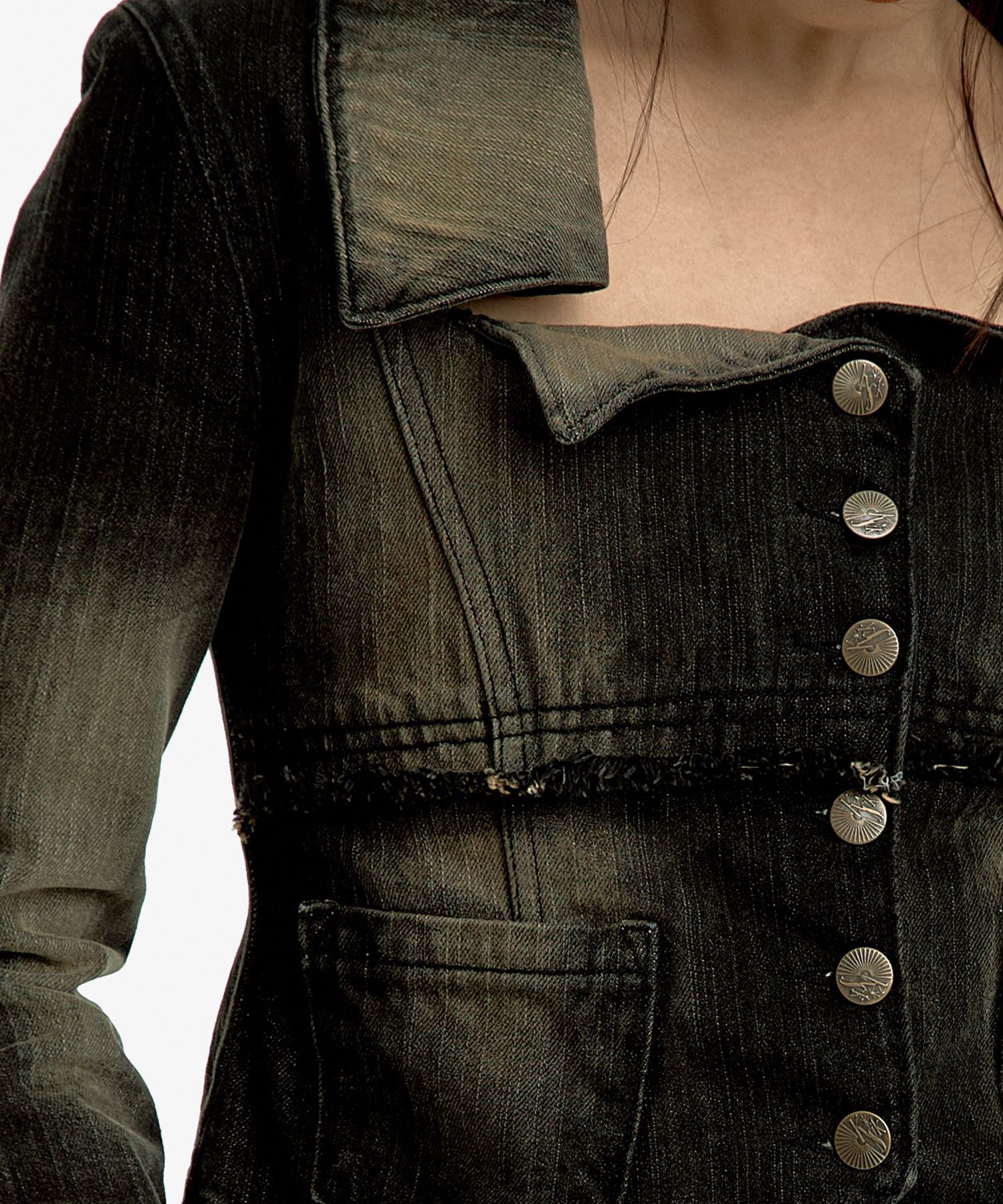 MUSINSA | KASHIKO Denim Square Neck Trucker Jacket