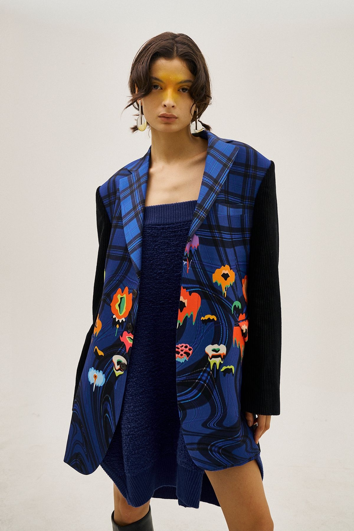 그리디어스(GREEDILOUS) Hankercheif Hem Textured Skirt-Dress Blue