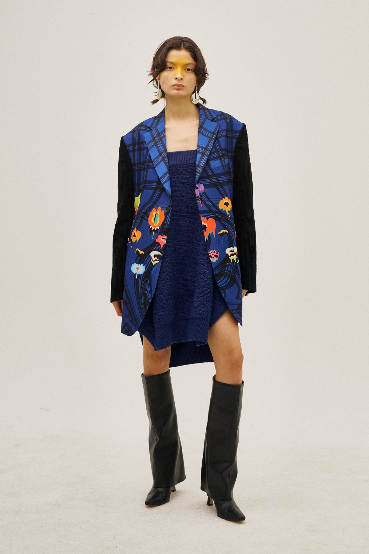 그리디어스(GREEDILOUS) Melting Flowers And Checks Contrast Blazer