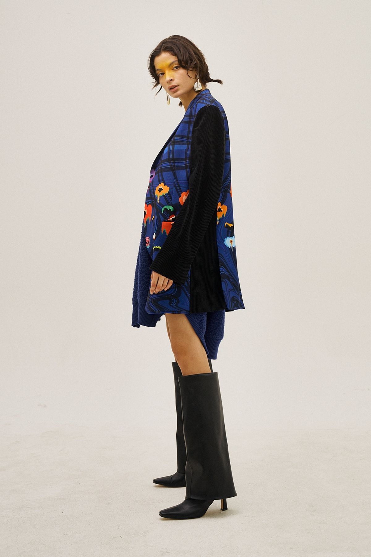 그리디어스(GREEDILOUS) Melting Flowers And Checks Contrast Blazer