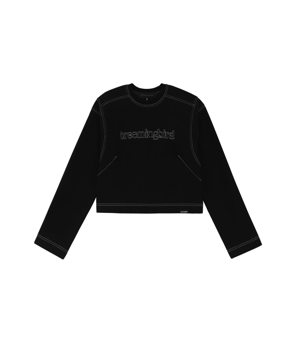 트리밍버드(TREEMINGBIRD) Stitched Semi-Cropped Tee [ Black ]