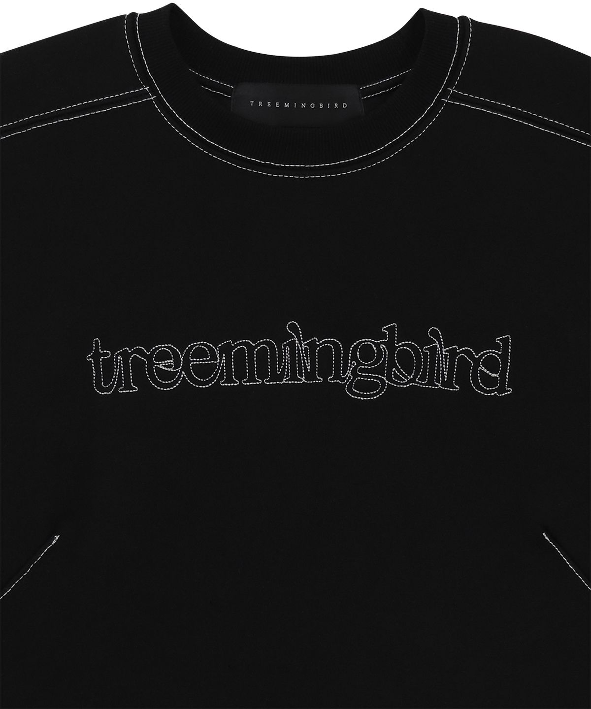 트리밍버드(TREEMINGBIRD) Stitched Semi-Cropped Tee [ Black ]