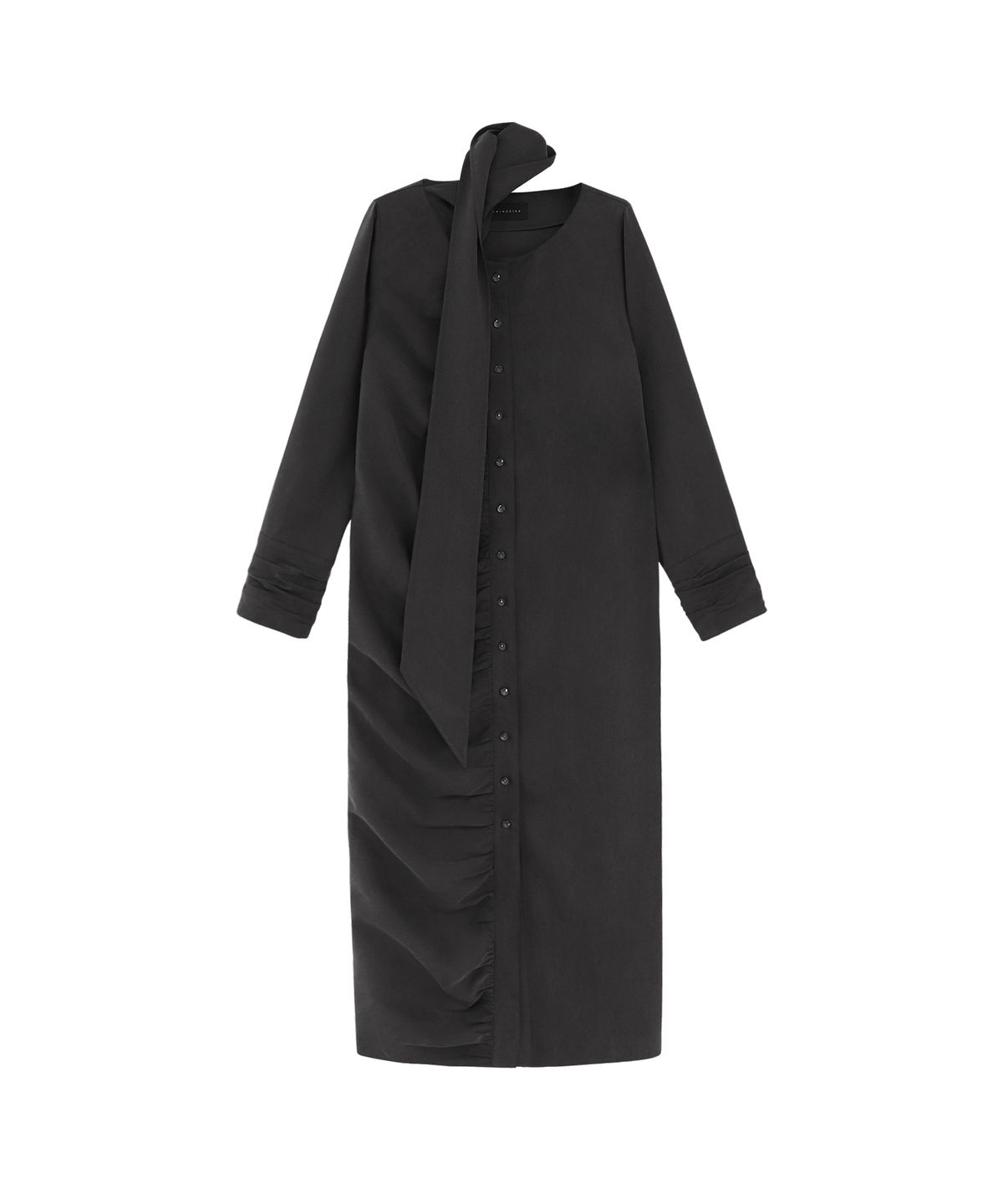 트리밍버드(TREEMINGBIRD) Scarf Shirring Long One-Piece [ Charcoal ]