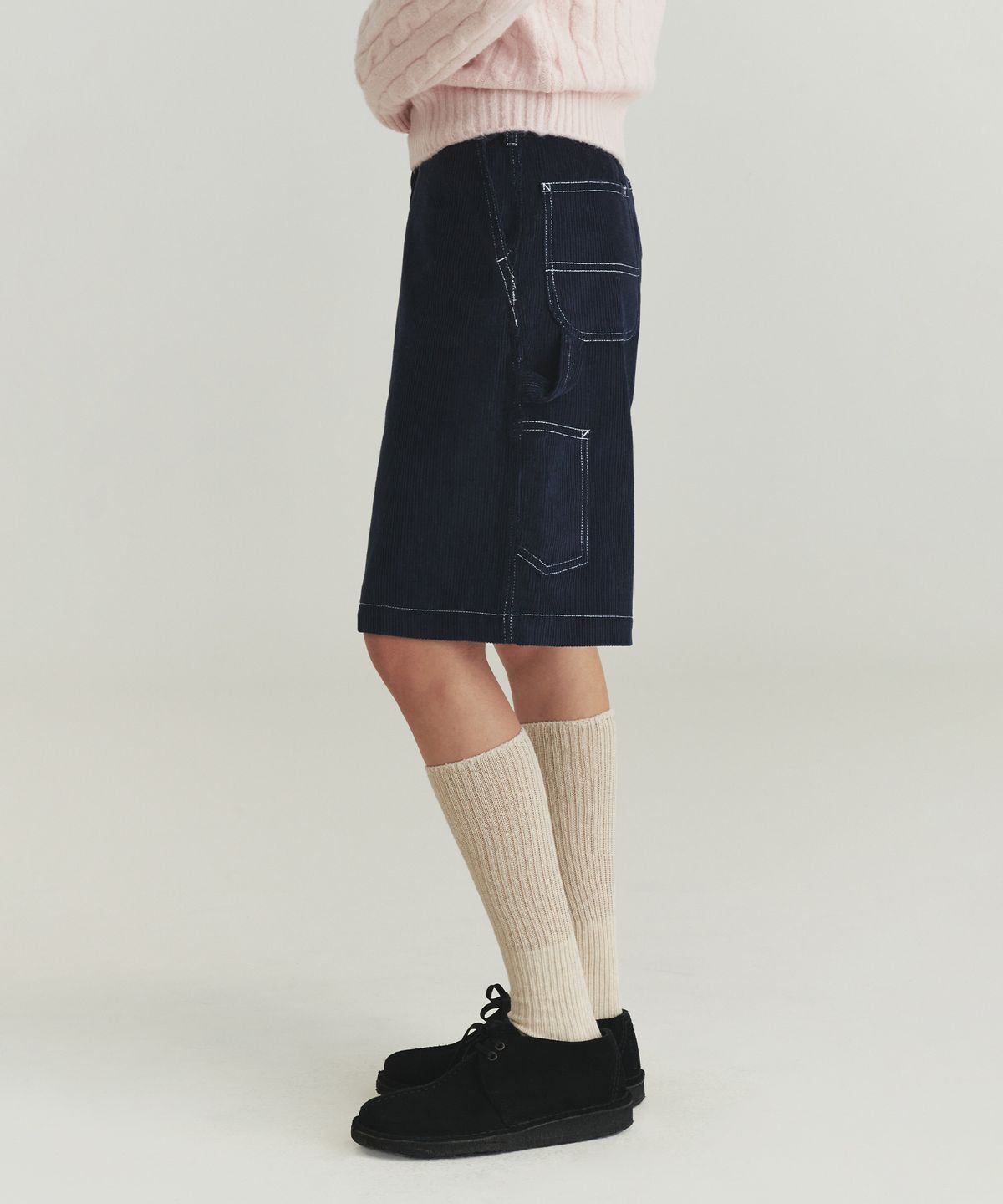 르바(LEVAR) Corduroy Carpenter Half Pants - Navy
