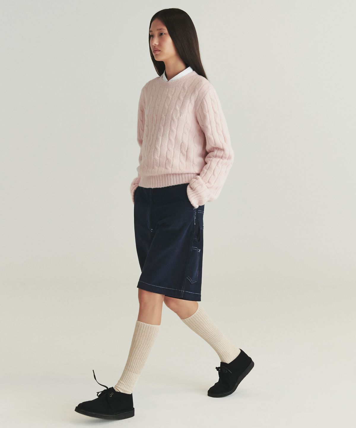 르바(LEVAR) Corduroy Carpenter Half Pants - Navy