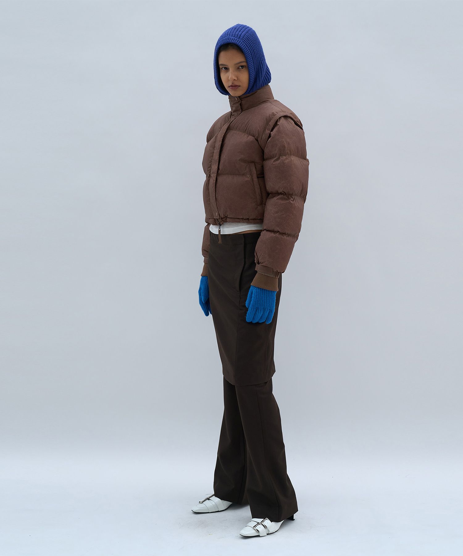 MUSINSA | PARTIMENTO WOMEN 2WAY Crop Puffer Jacket_Brown