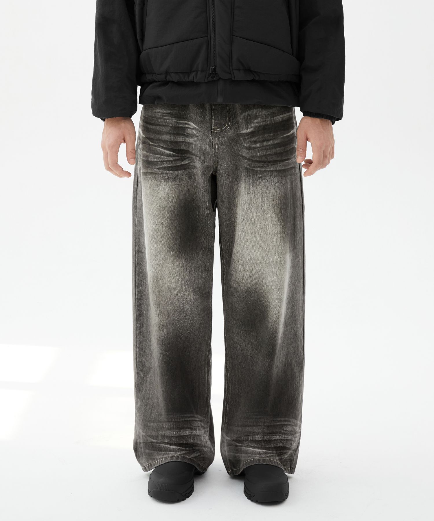 ★TRILLION★ Dirty brush washed wide denim pants LIGHT GRAY MUSINSA | TRILLION Dirty brush washed wide denim pants