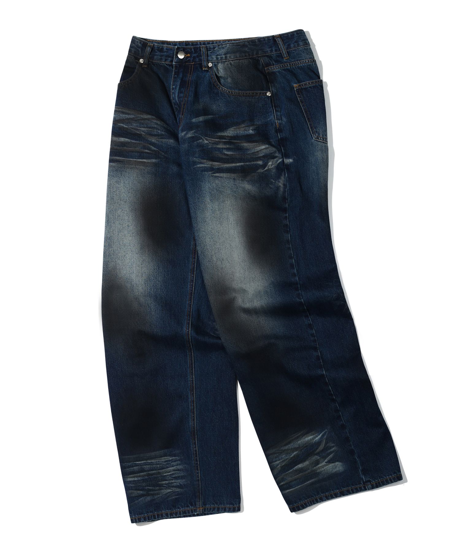 MUSINSA | TRILLION Dirty brush washed wide denim pants (DEEP