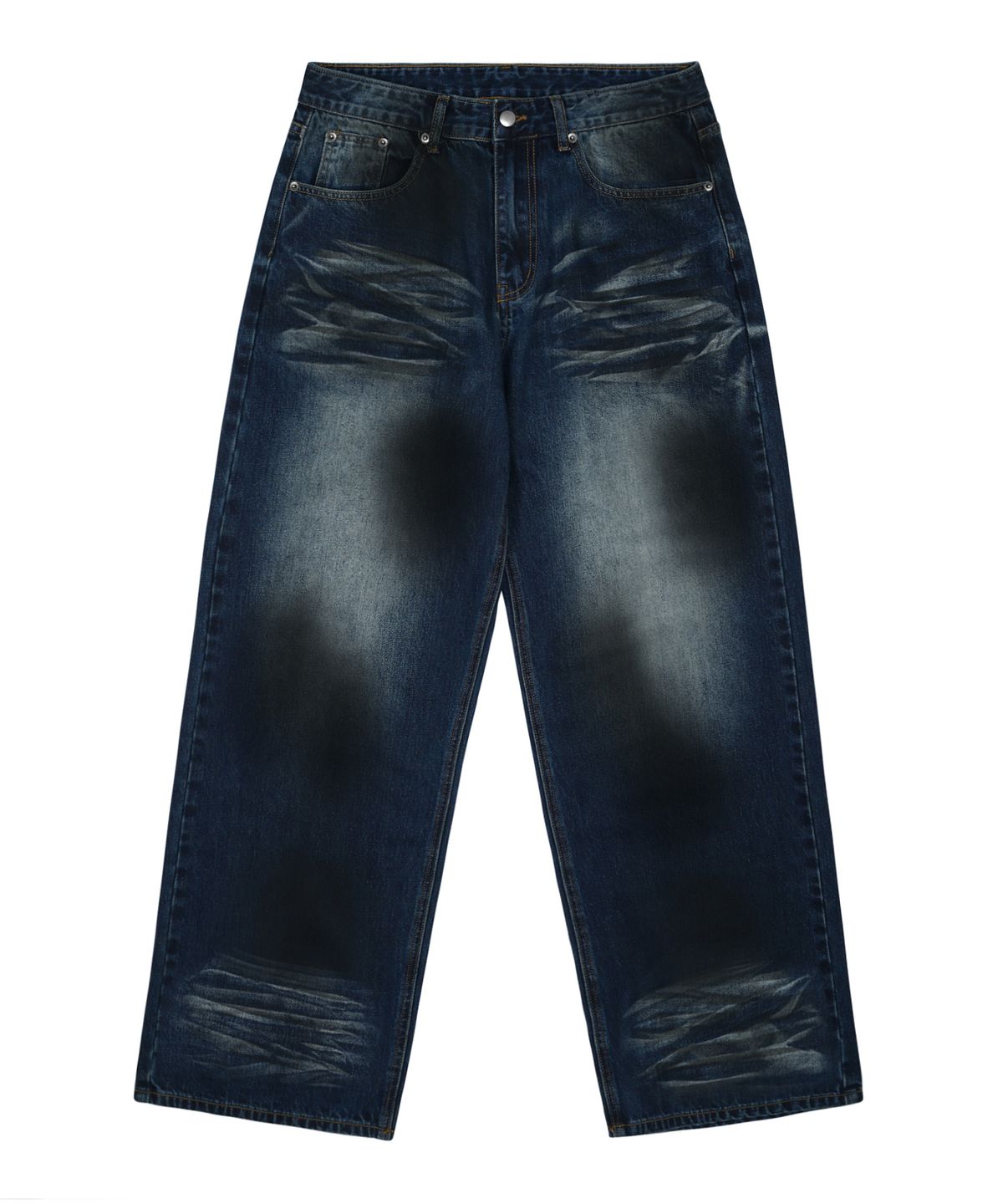 트릴리온(TRILLION) 더티 브러쉬 워싱 와이드 데님 팬츠 (DEEP BLUE)
