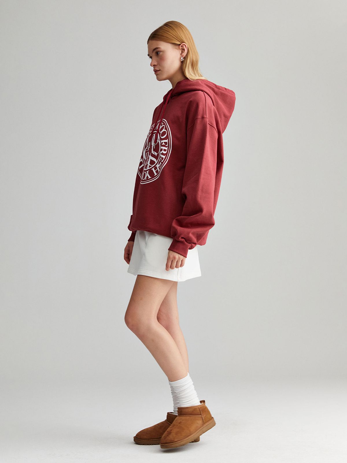 미나수(MENASOO) UNISEX CIRCLE LOGO HOODIE_RED