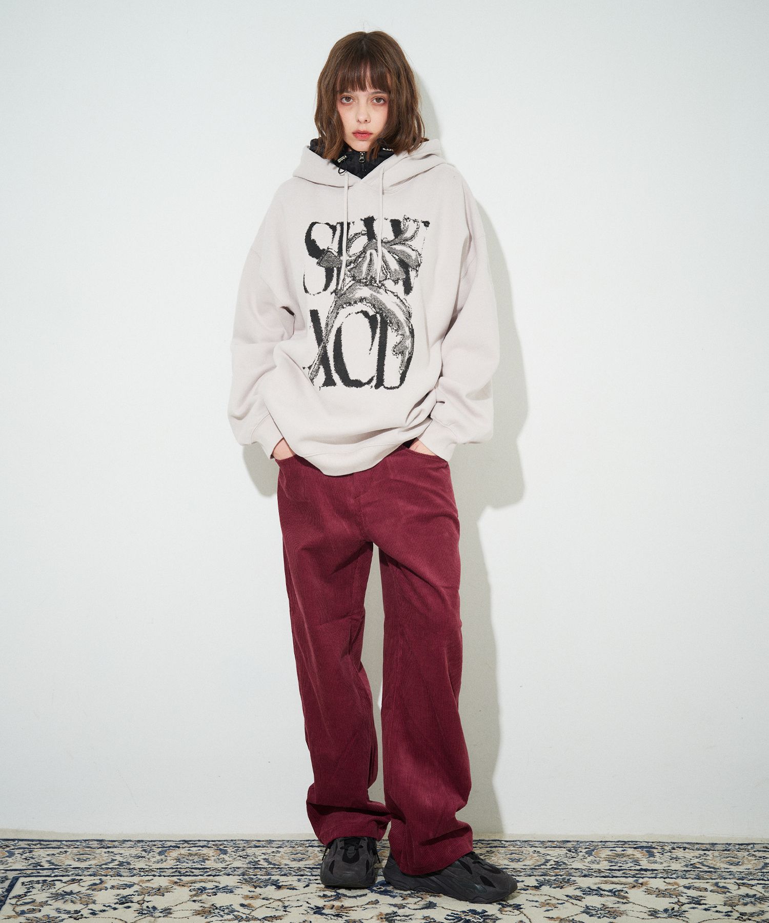 MUSINSA | SLOWACID Peach Skin Rusty Logo Hooded Sweatshirt