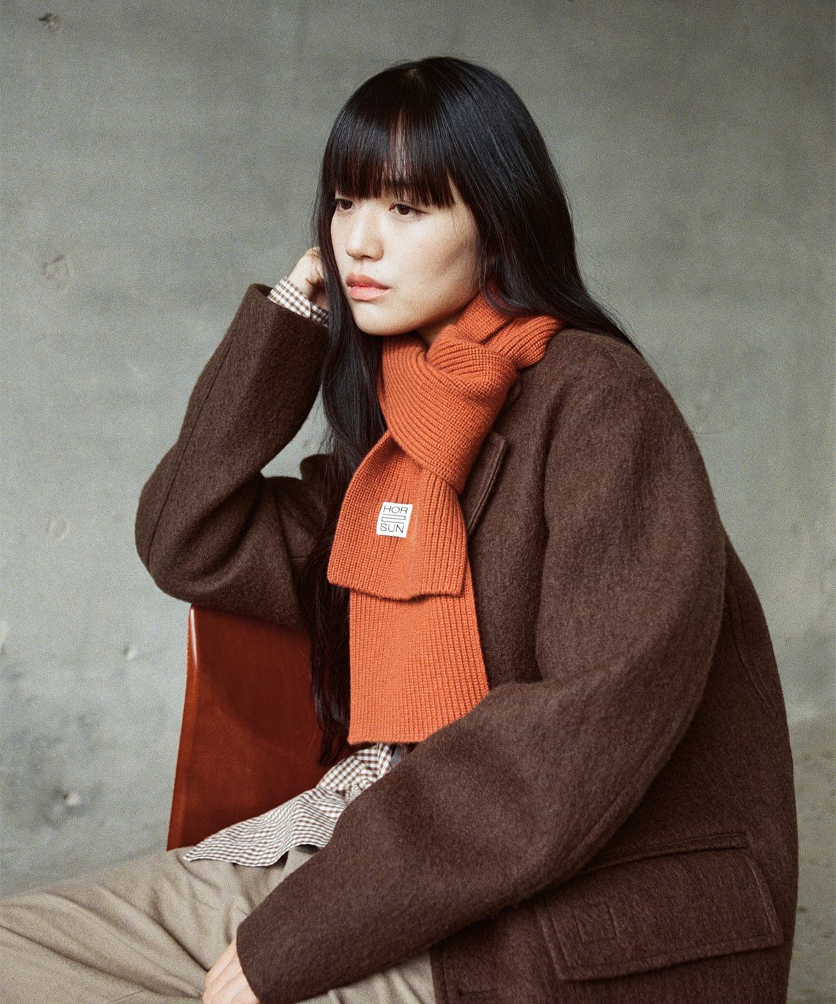 홀리선(HORLISUN) Skiff Wool Knit Rib Muffler Rust Orange