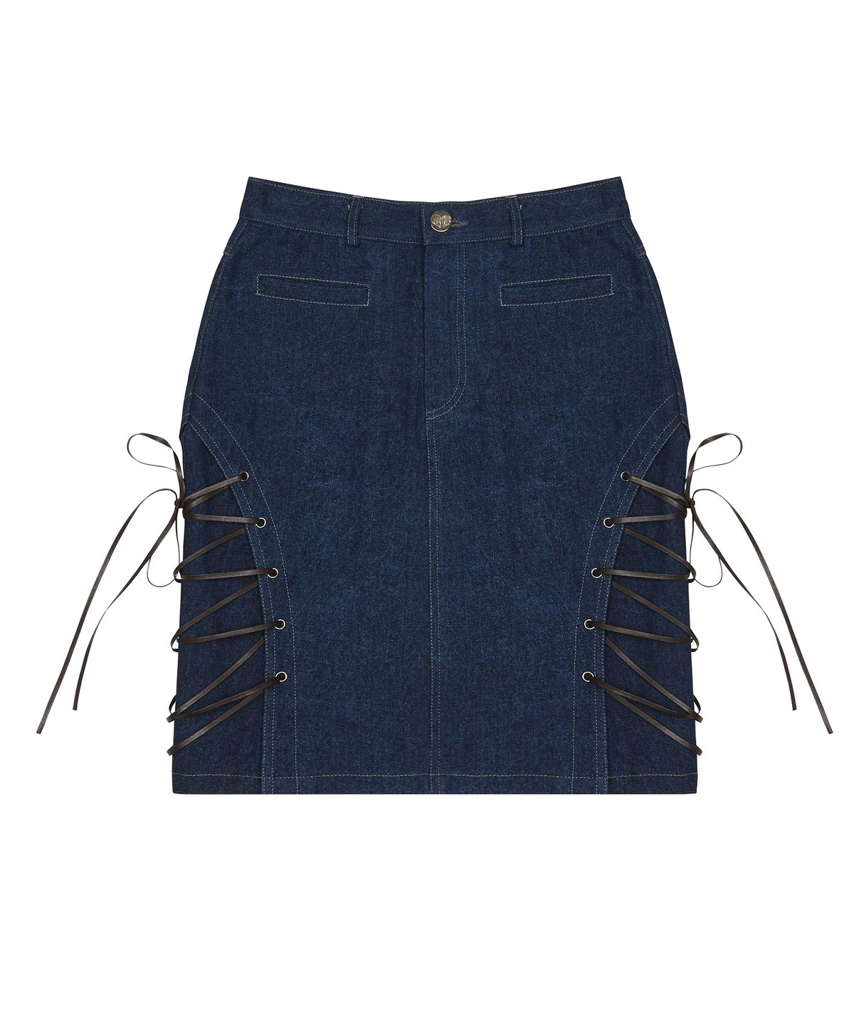 러브이즈트루(LUVISTRUE) AM LACE UP DENIM SKIRT(BLUE)