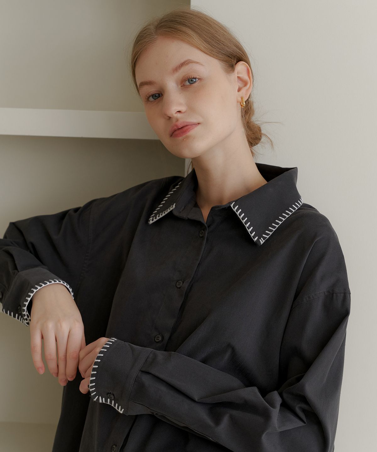 엽페(YUPPE) MELO COTTON SHIRT_CHARCOAL