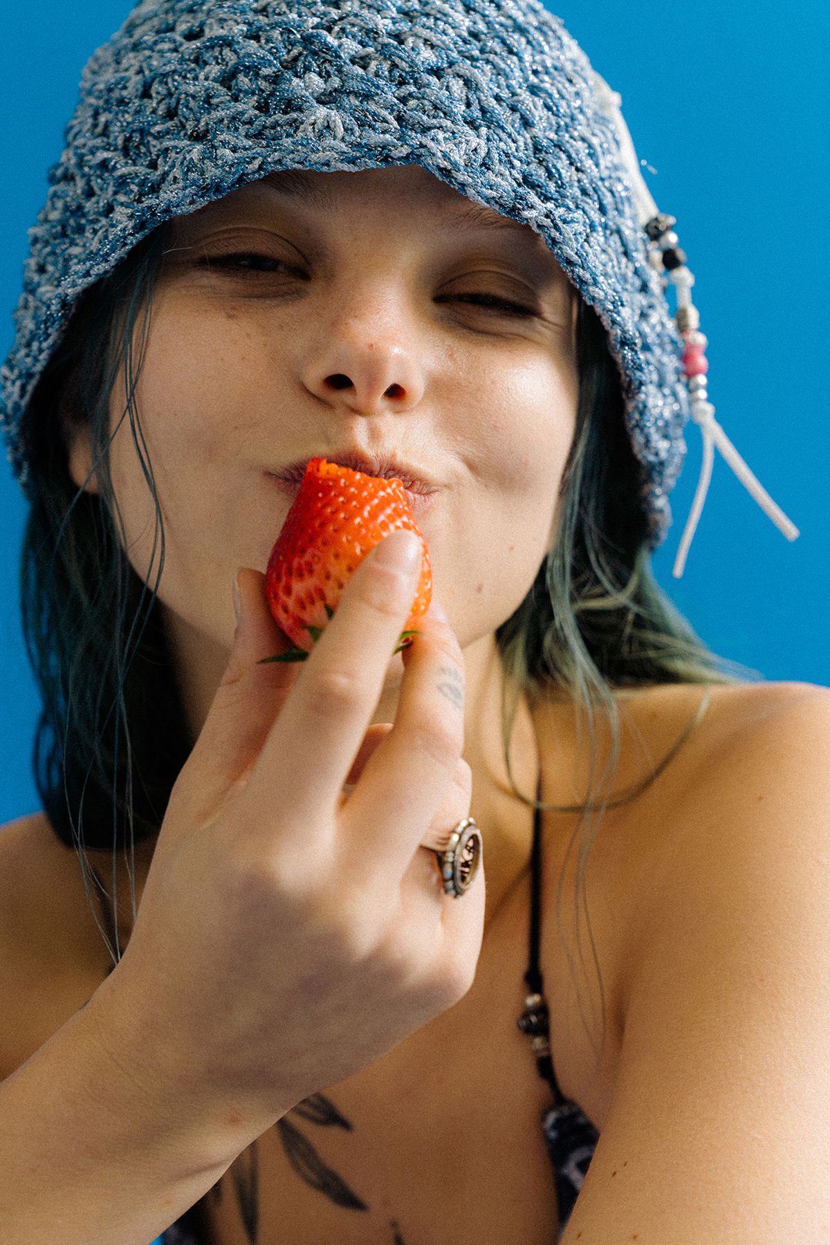 오로지(OROGEE) Shell knit bucket hat-Blue