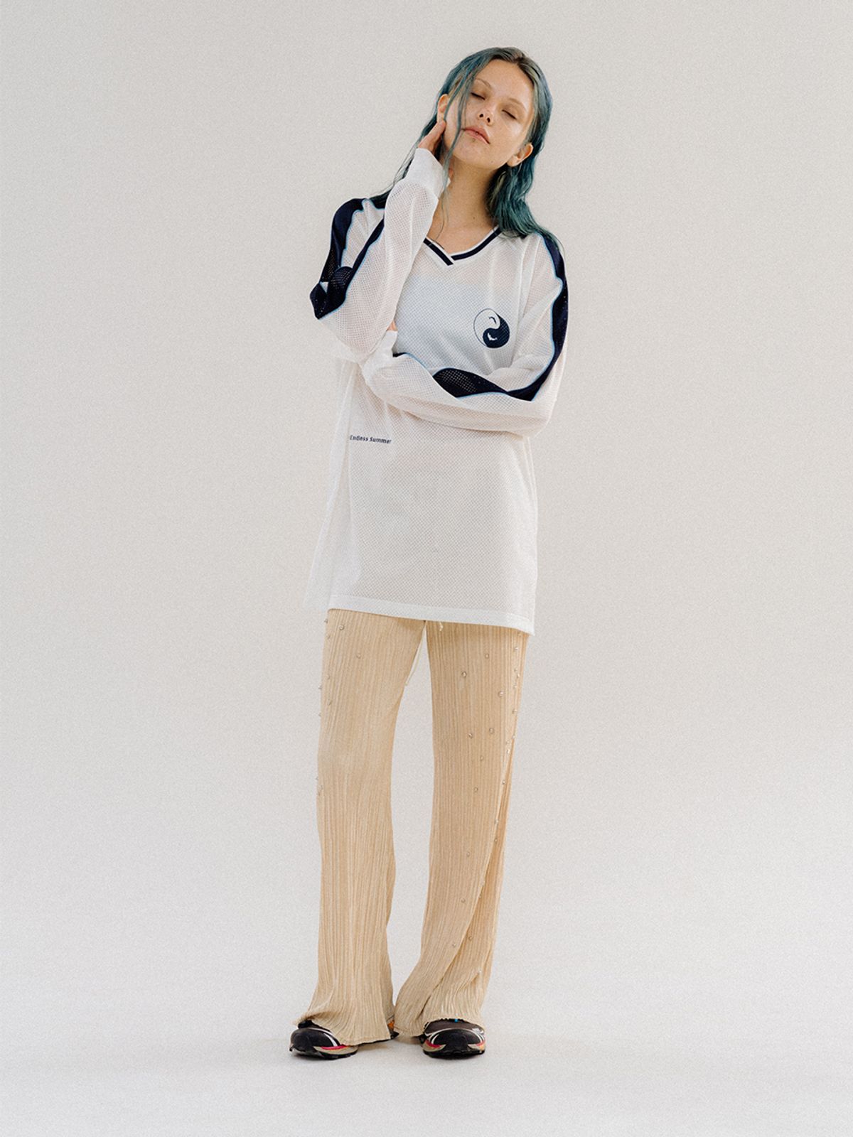 오로지(OROGEE) Dolphin Constellation Stud Pleats Pants-Yellow Beige