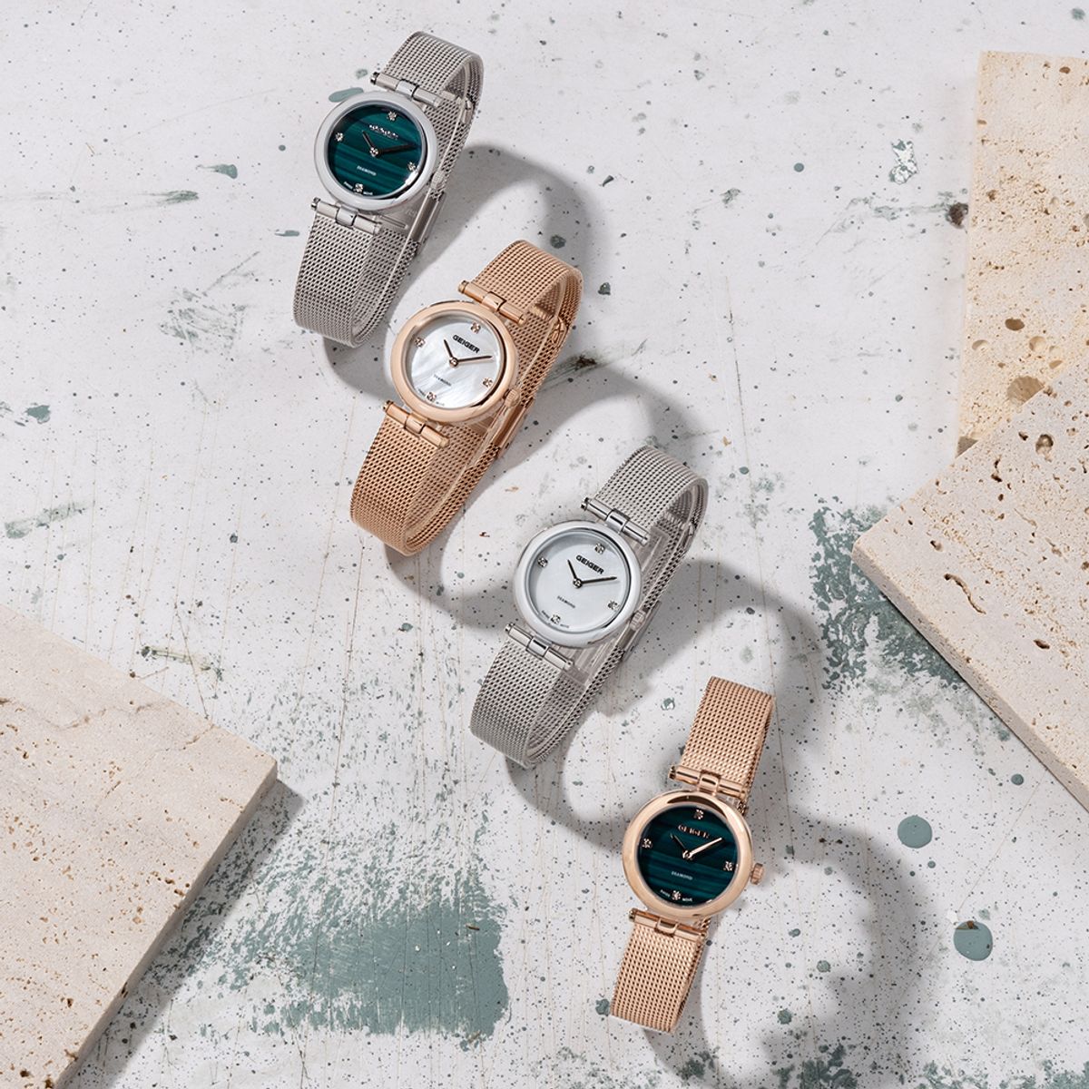 가이거(GEIGER) GE8055RG-P 여성 다이아 프리미어 자개 메쉬시계