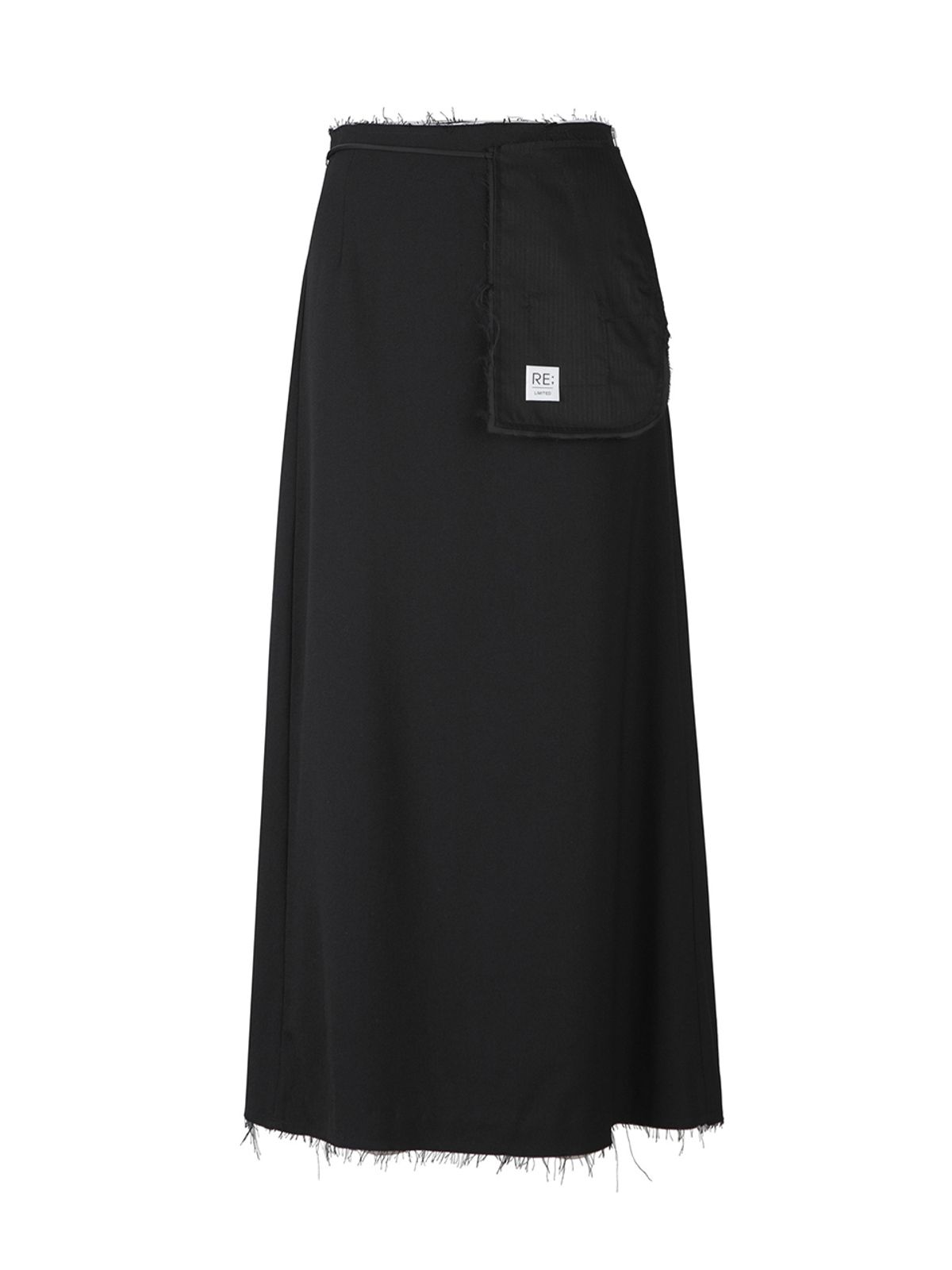 래코드(RECODE) Raw Edge Detail Flare Long Skirt_RQKAW23542BKX