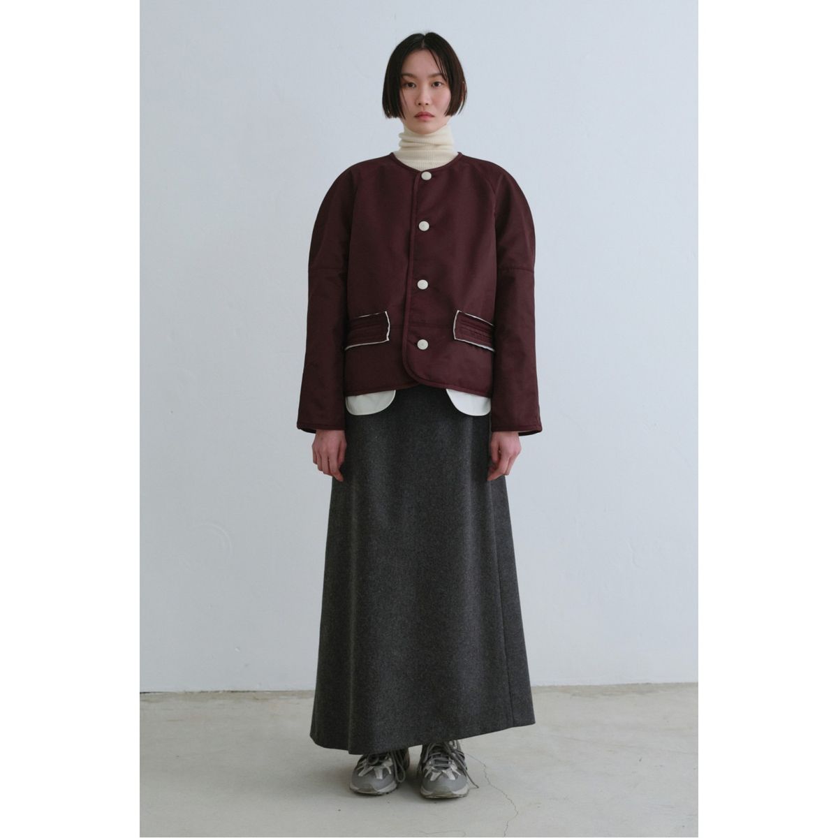 래코드(RECODE) Raw Edge Detail Flare Long Skirt_RQKAW23542GYX