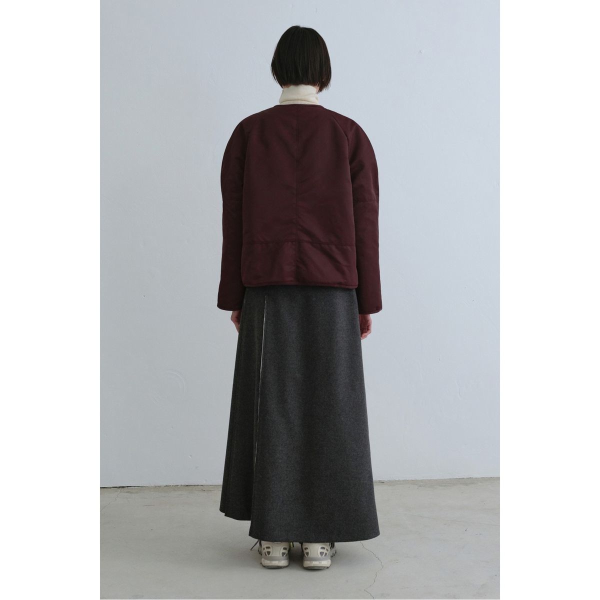 래코드(RECODE) Raw Edge Detail Flare Long Skirt_RQKAW23542GYX
