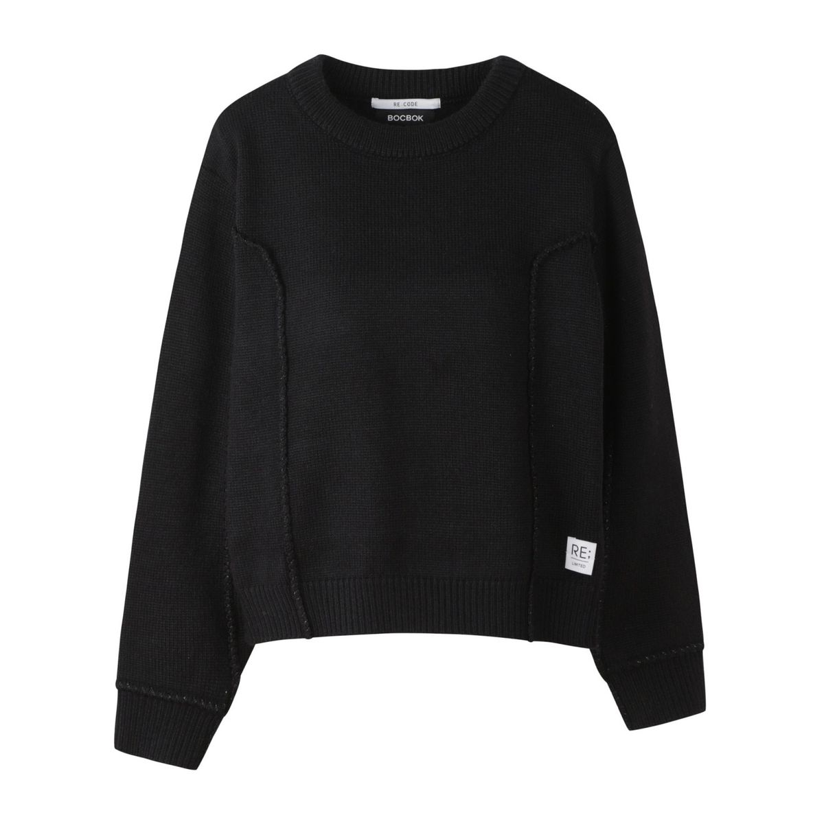 래코드(RECODE) Raw Edged Detail Knit Top_R0WAW23107BKX
