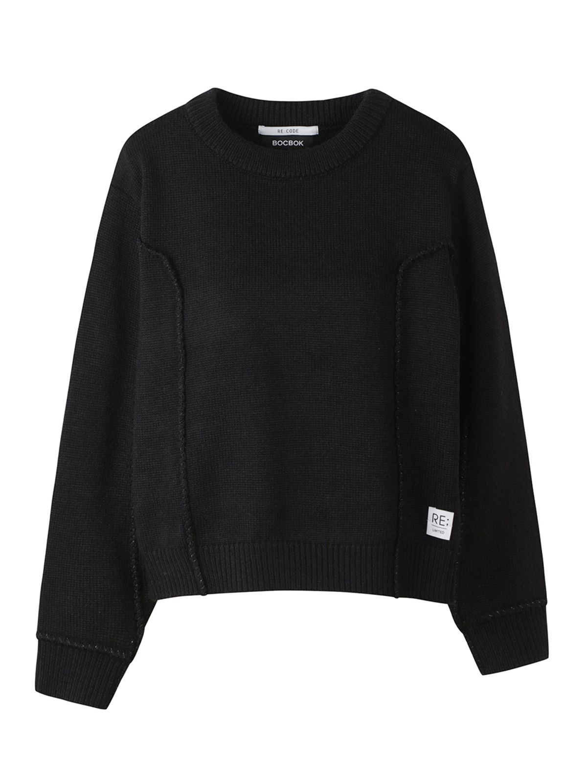 래코드(RECODE) Raw Edged Detail Knit Top_R0WAW23107BKX