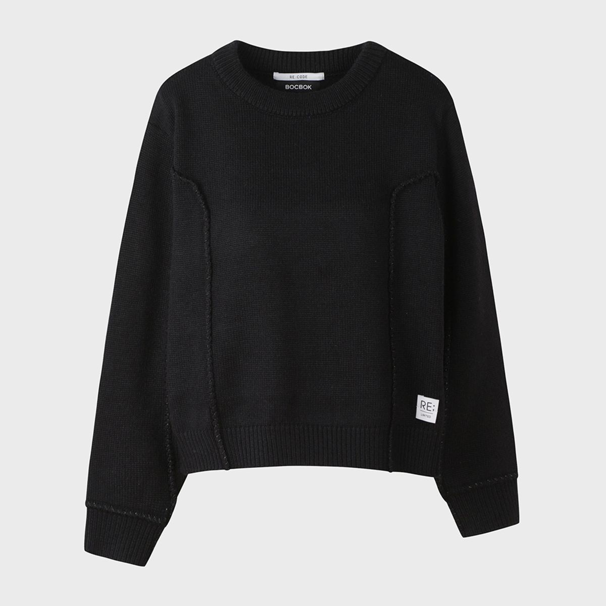 래코드(RECODE) Raw Edged Detail Knit Top_R0WAW23107BKX