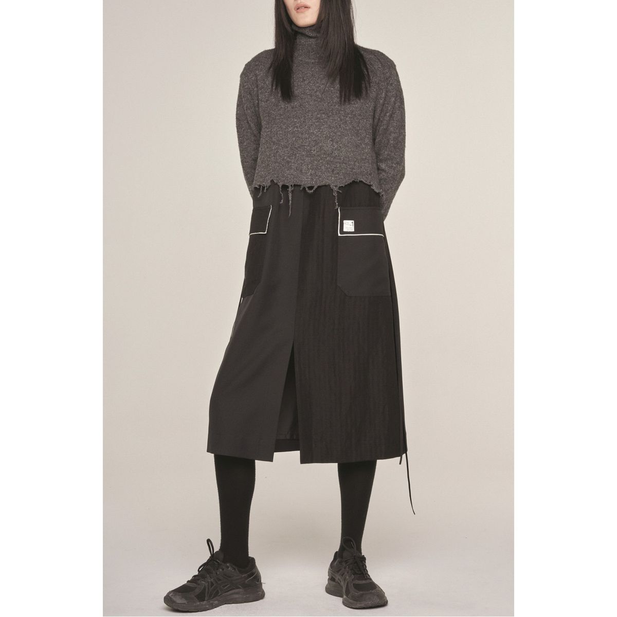 래코드(RECODE) Knit Set Color Blocked H-Line Dress_RQDAW23539BKX