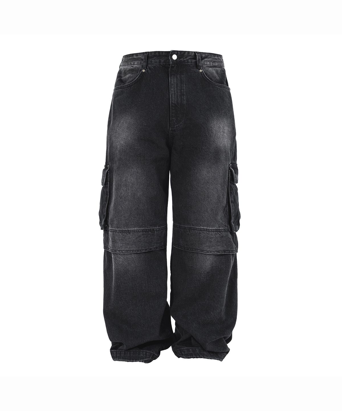 히든비하인드(HIDDEN BEHIND) SIDE CUT DENIM CARGO PANTS (WASHED BLACK)