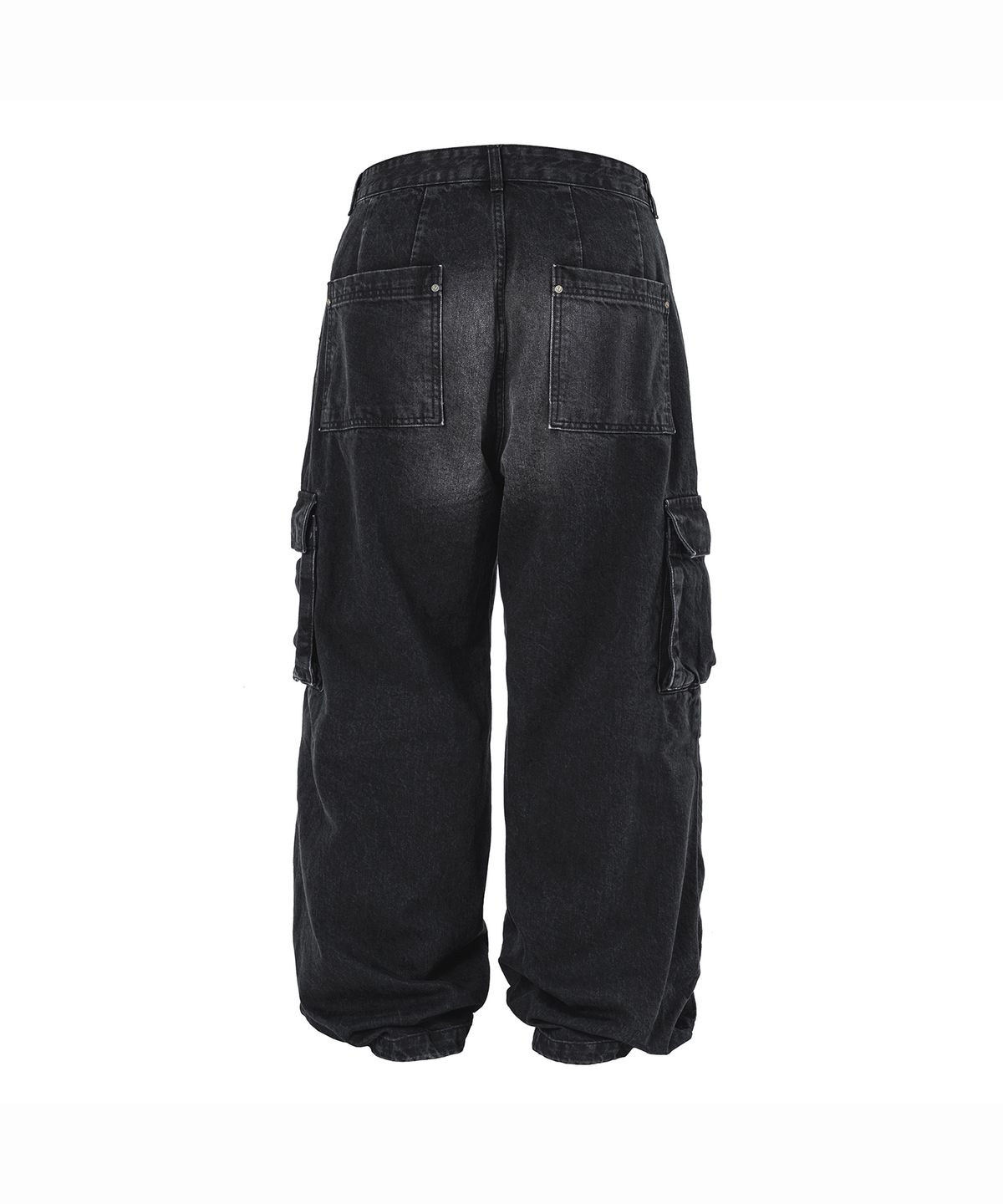 히든비하인드(HIDDEN BEHIND) SIDE CUT DENIM CARGO PANTS (WASHED BLACK)