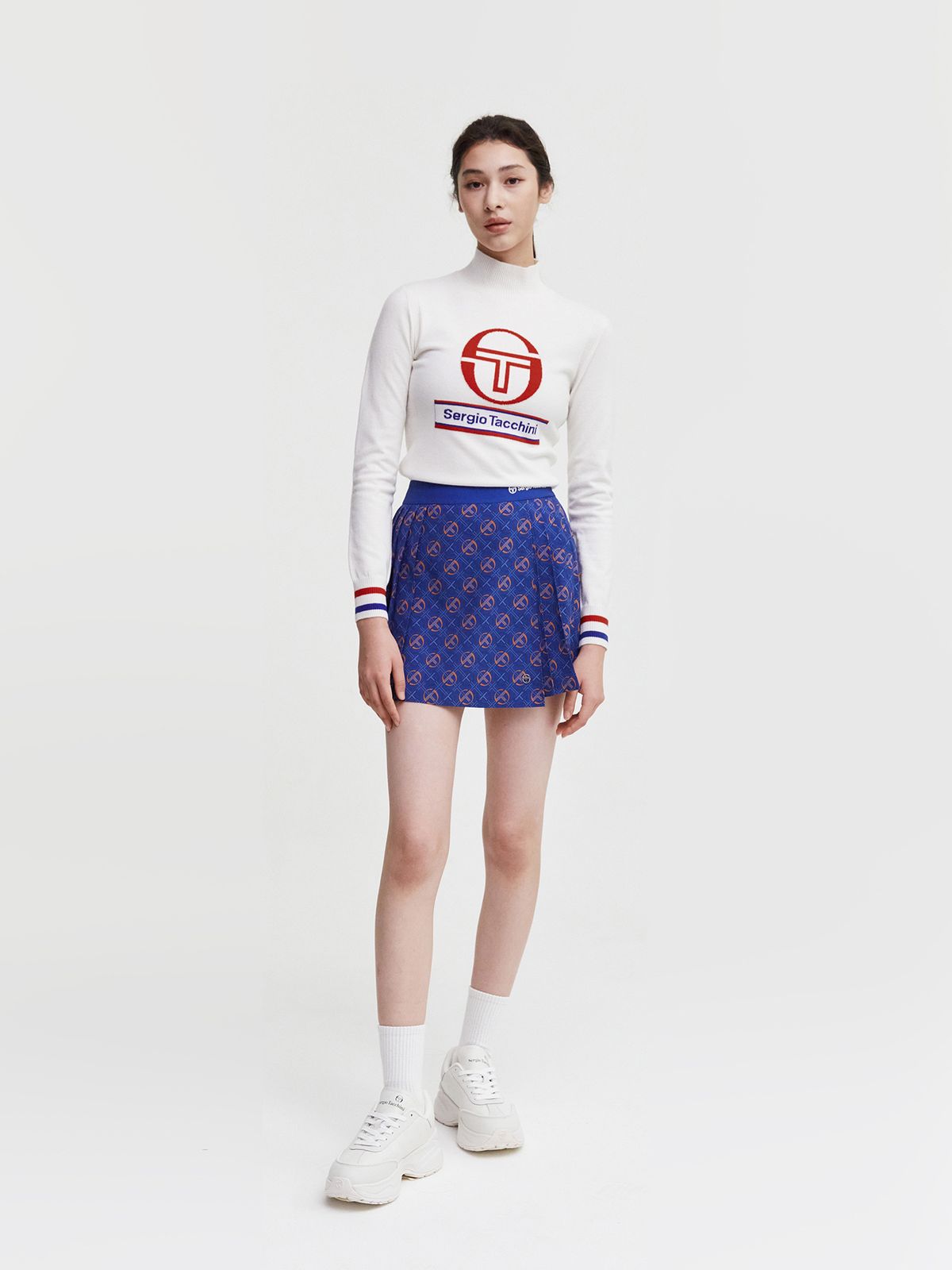 세르지오 타키니(SERGIO TACCHINI) W 리조트 AOP 패턴 플리츠 랩 스커트 (D.Blue)
