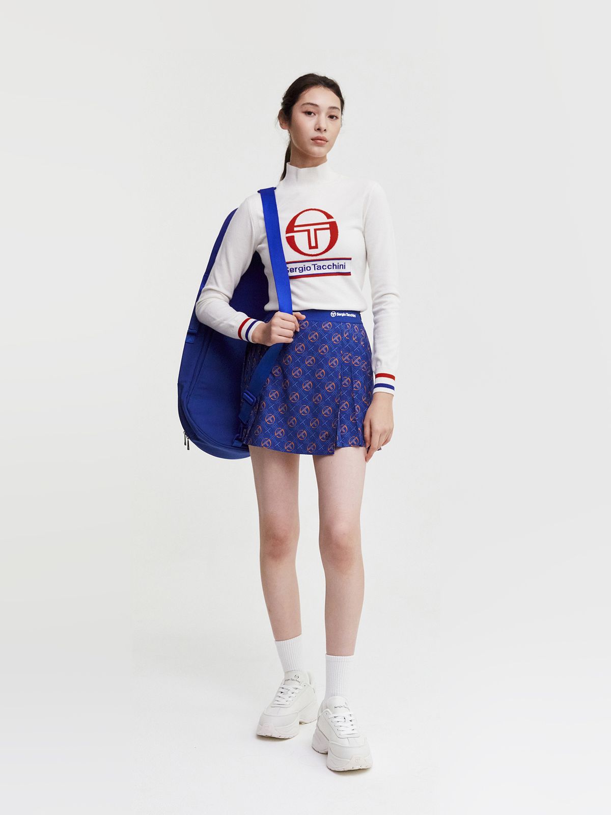 세르지오 타키니(SERGIO TACCHINI) W 리조트 AOP 패턴 플리츠 랩 스커트 (D.Blue)