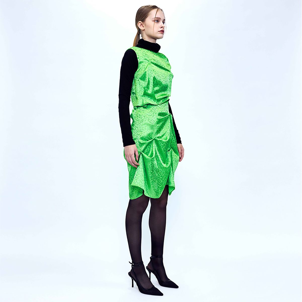 킴지수(KIMZISU) DOZI - Satin Leopard Dress _ Lime