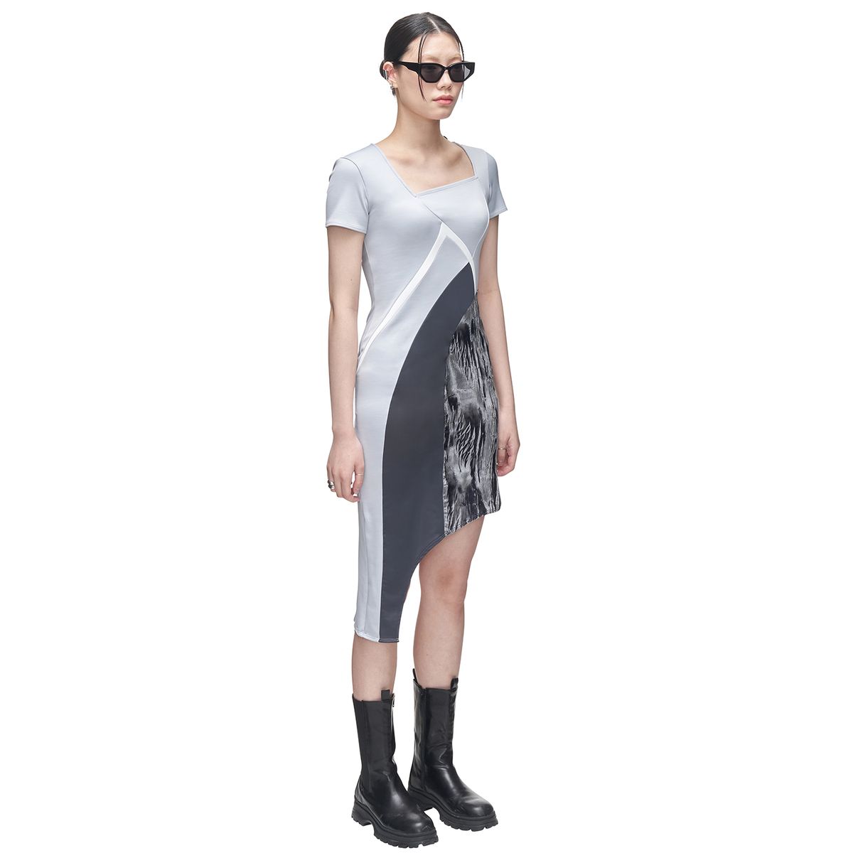 킴지수(KIMZISU) Velvet Panelled Jersey Dress _ Blue Grey
