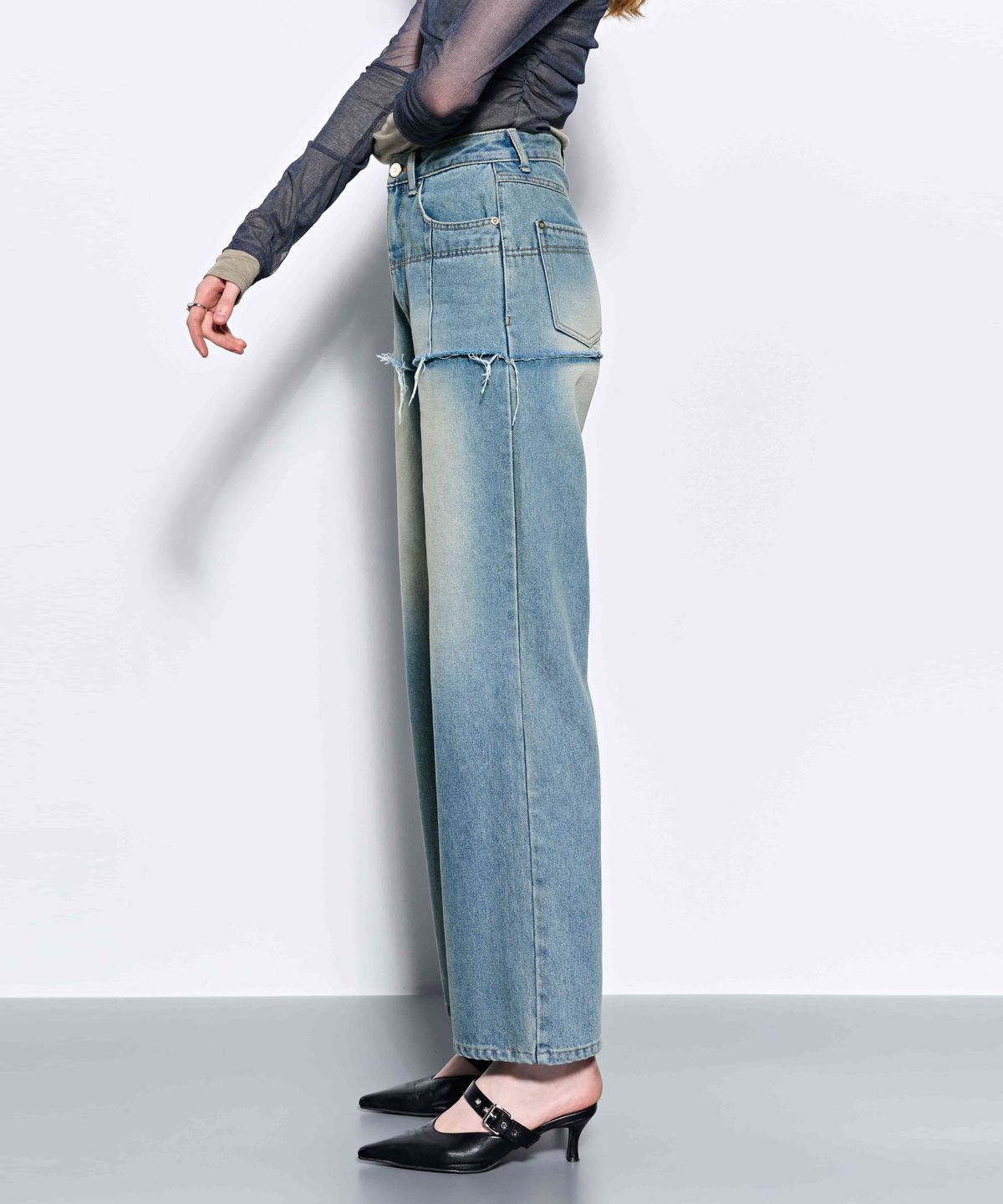 킴지수(KIMZISU) (Recycled) Distressed Denim Layered Wide Pants _ Blue