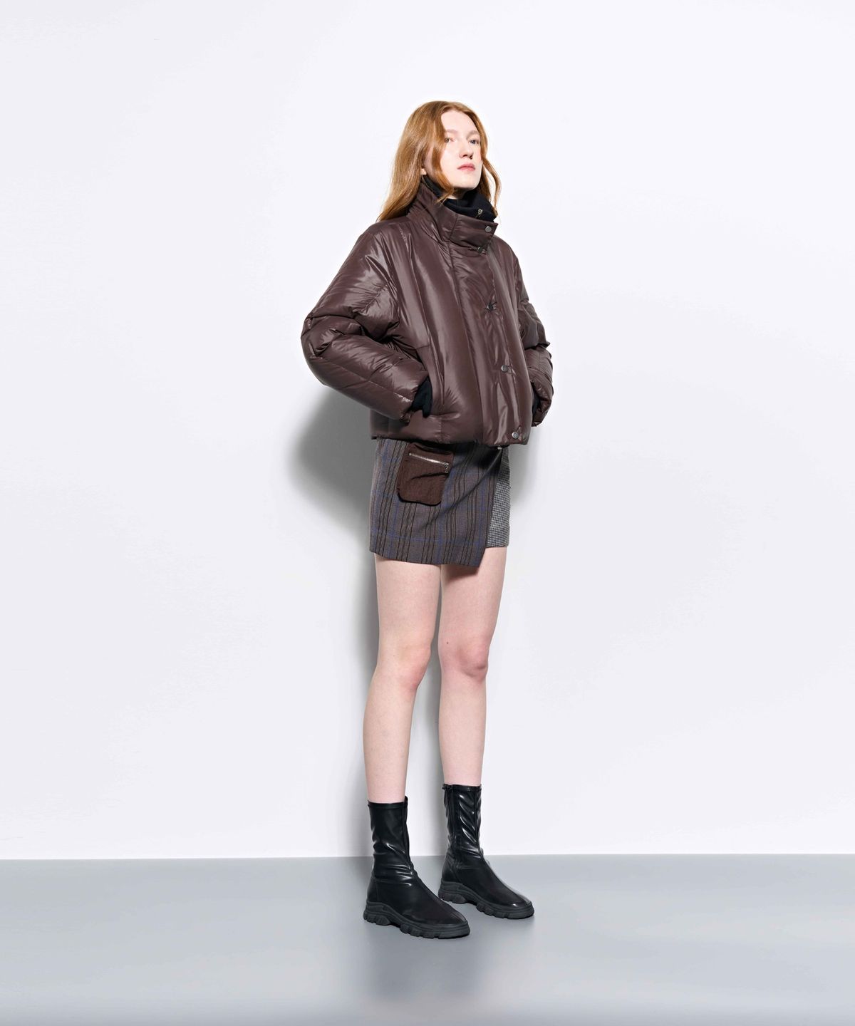 킴지수(KIMZISU) Check Panelled Mini Wrap Skirt _ Brown